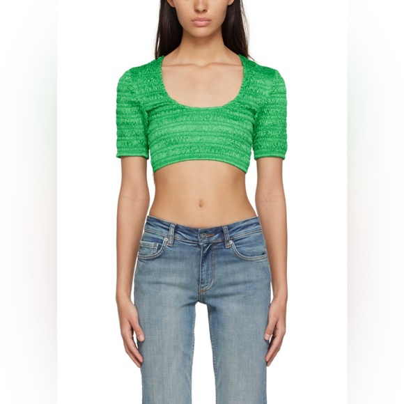 Ganni Tops - GANNI Green Ruched crop top Size 36 New